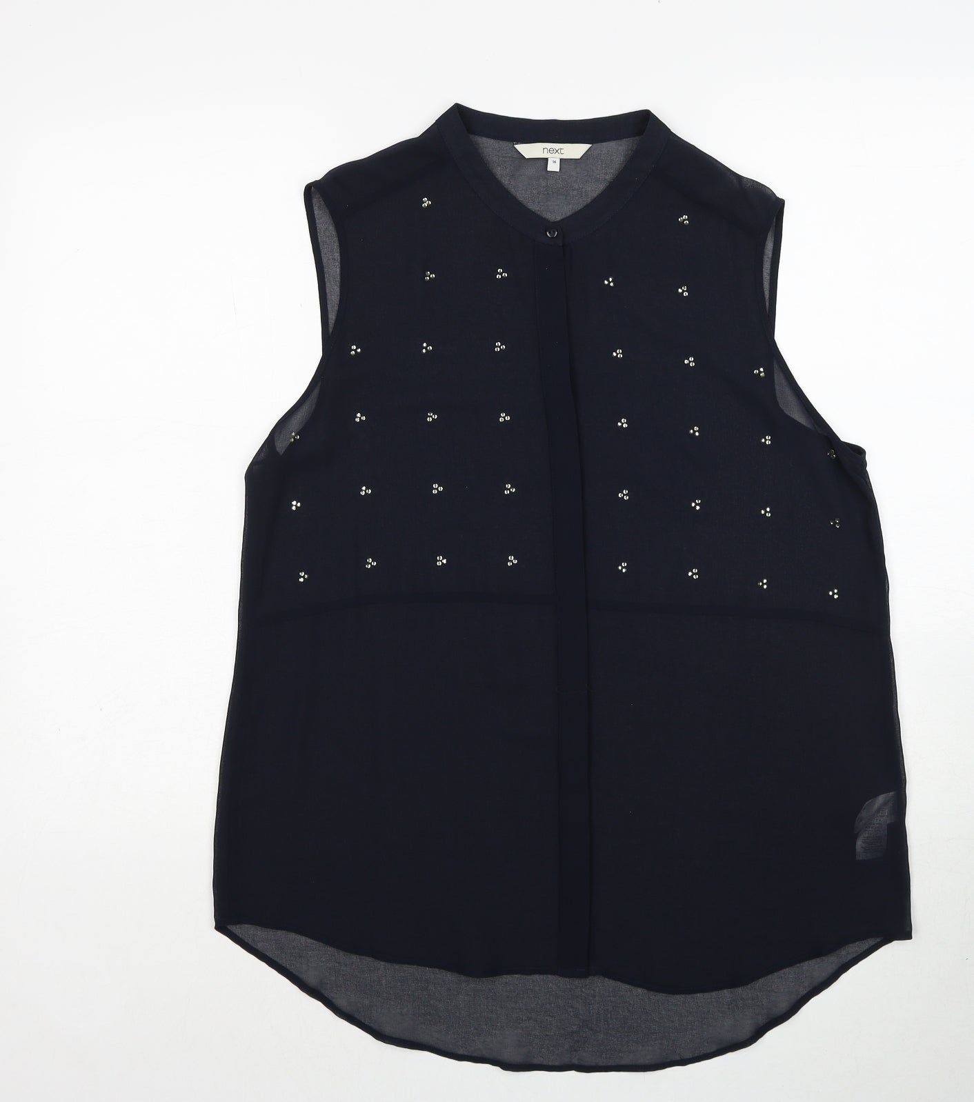 NEXT Womens Black Polyester Basic Button-Up Size 14 Round Neck