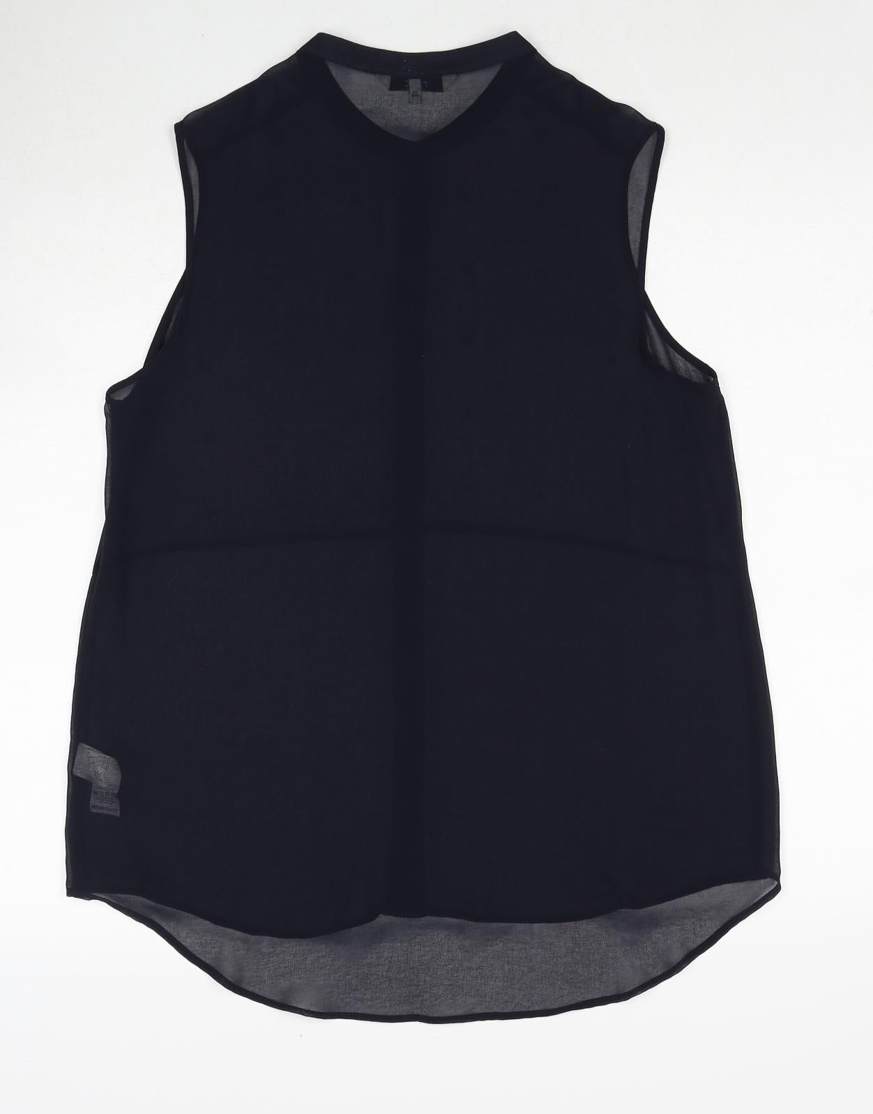 NEXT Womens Black Polyester Basic Button-Up Size 14 Round Neck