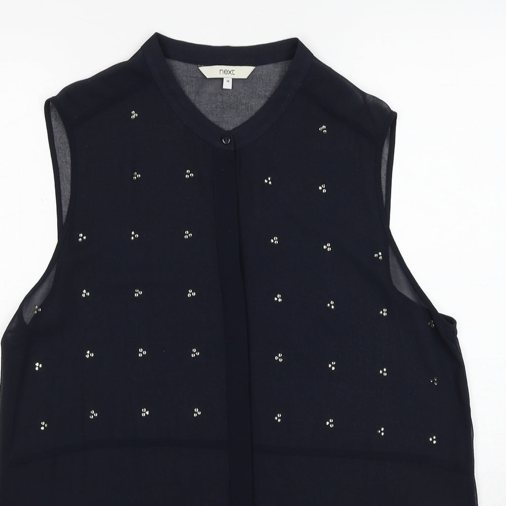 NEXT Womens Black Polyester Basic Button-Up Size 14 Round Neck