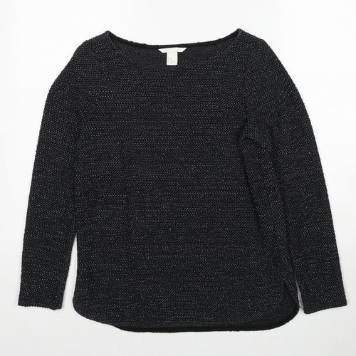 Marks and Spencer Womens Black Boat Neck Cotton Pullover Jumper Size XS