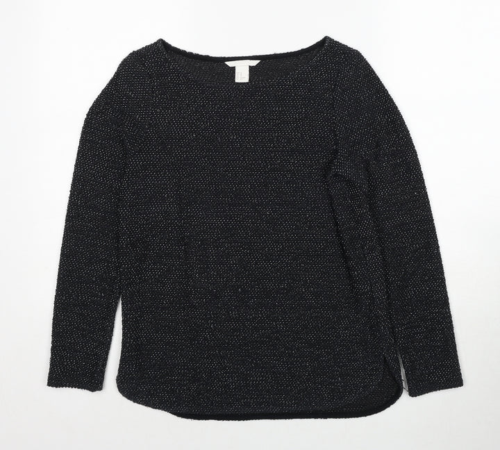Marks and Spencer Womens Black Boat Neck Cotton Pullover Jumper Size XS