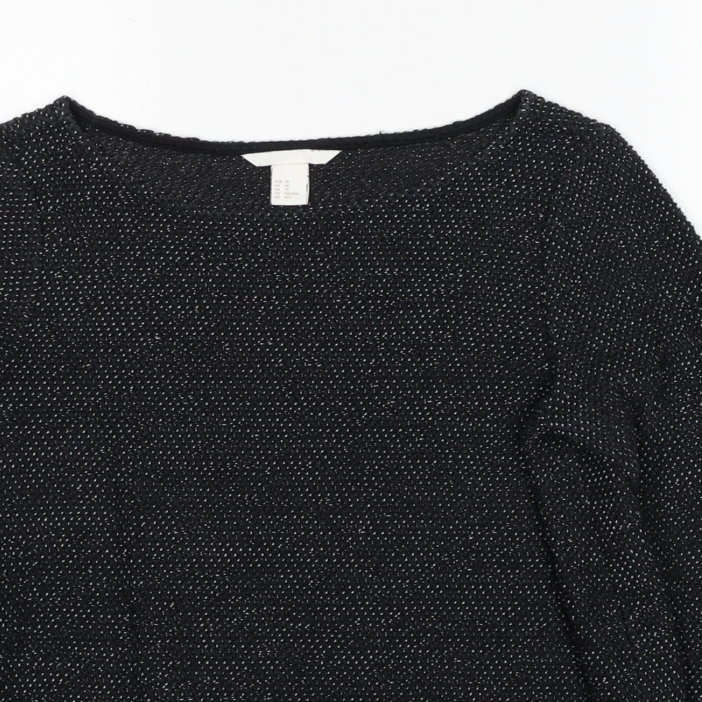Marks and Spencer Womens Black Boat Neck Cotton Pullover Jumper Size XS