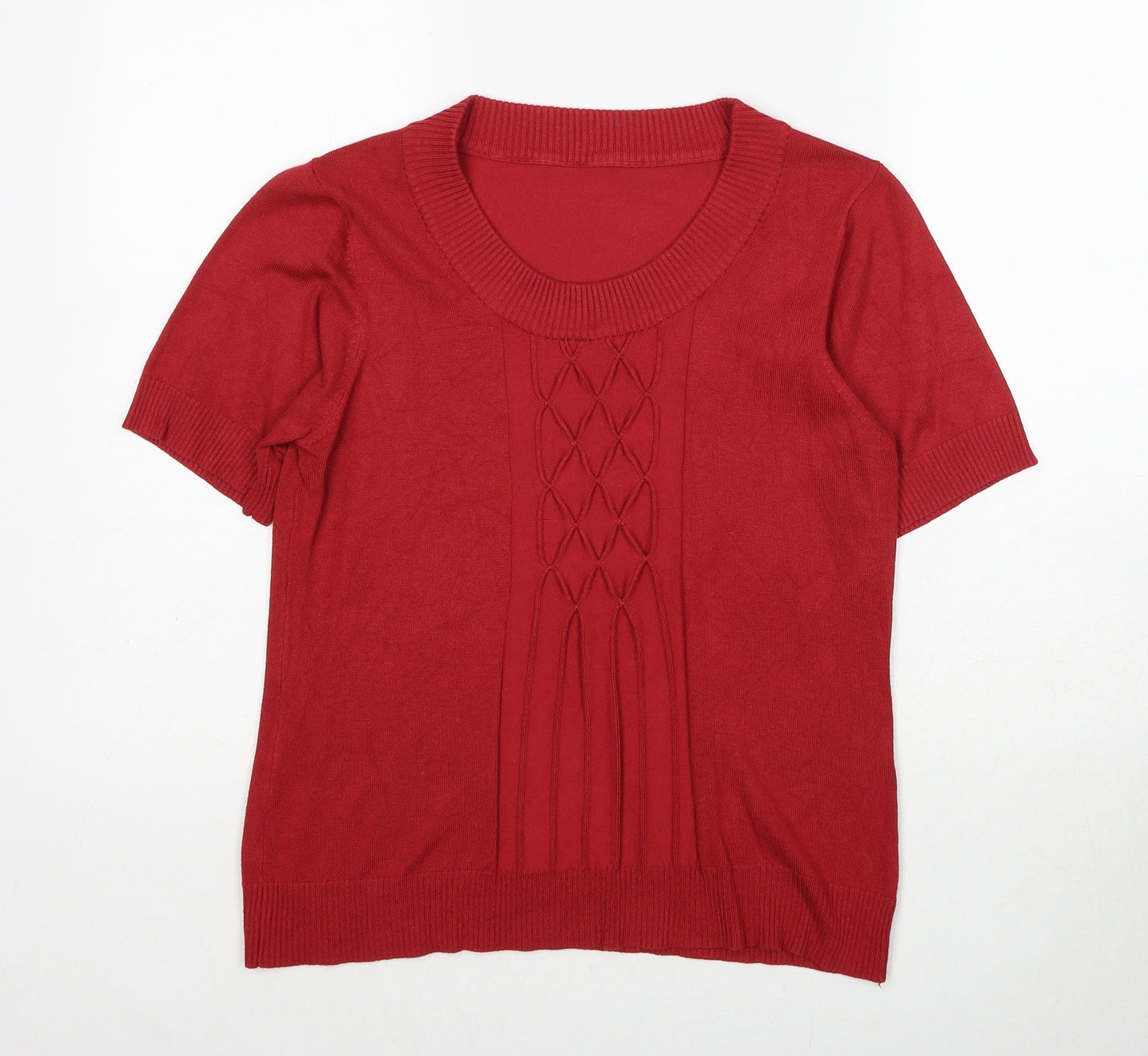 Preworn Womens Red Viscose Basic T-Shirt Size M Round Neck