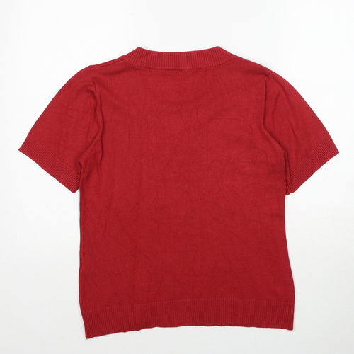 Preworn Womens Red Viscose Basic T-Shirt Size M Round Neck