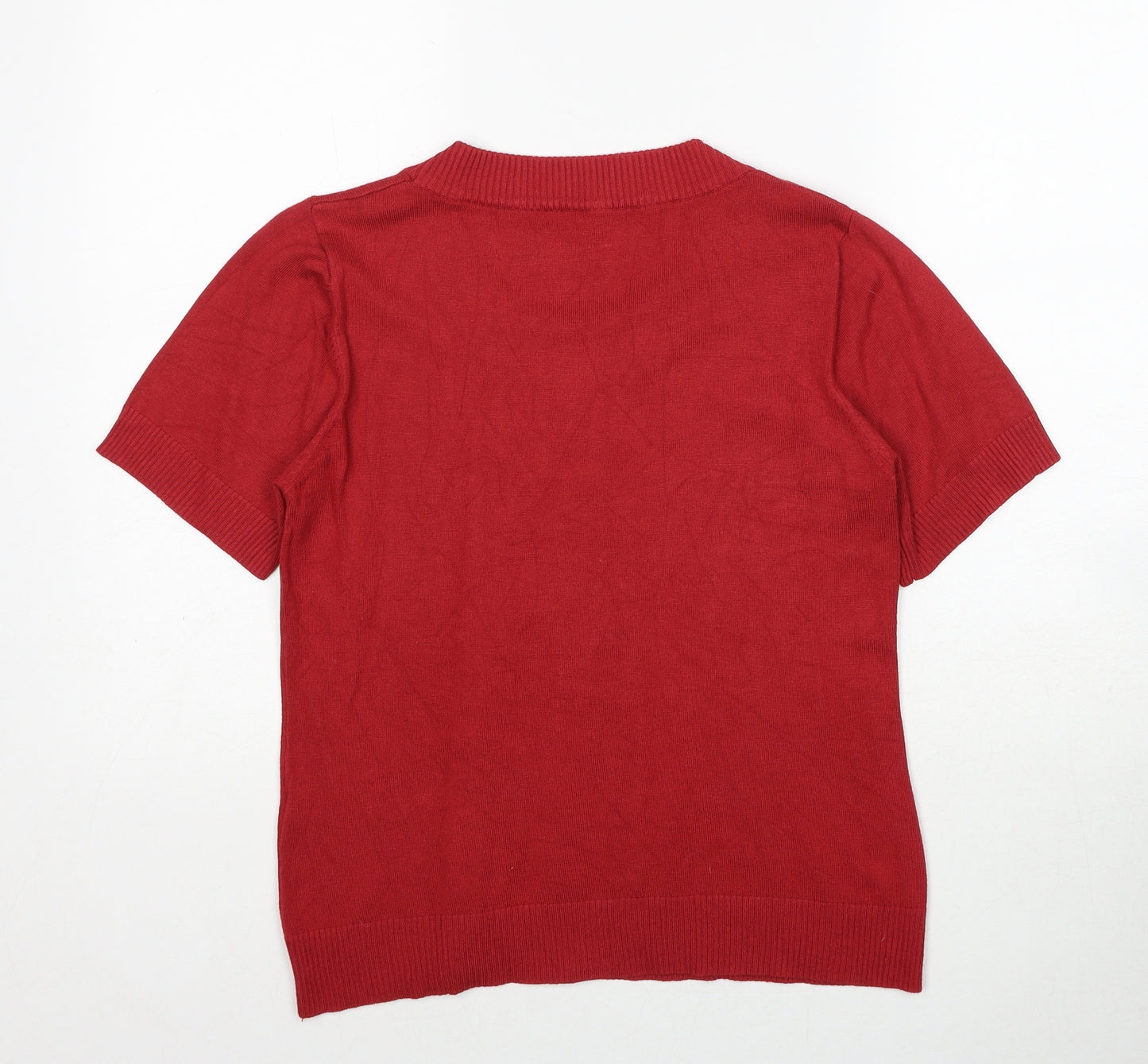Preworn Womens Red Viscose Basic T-Shirt Size M Round Neck