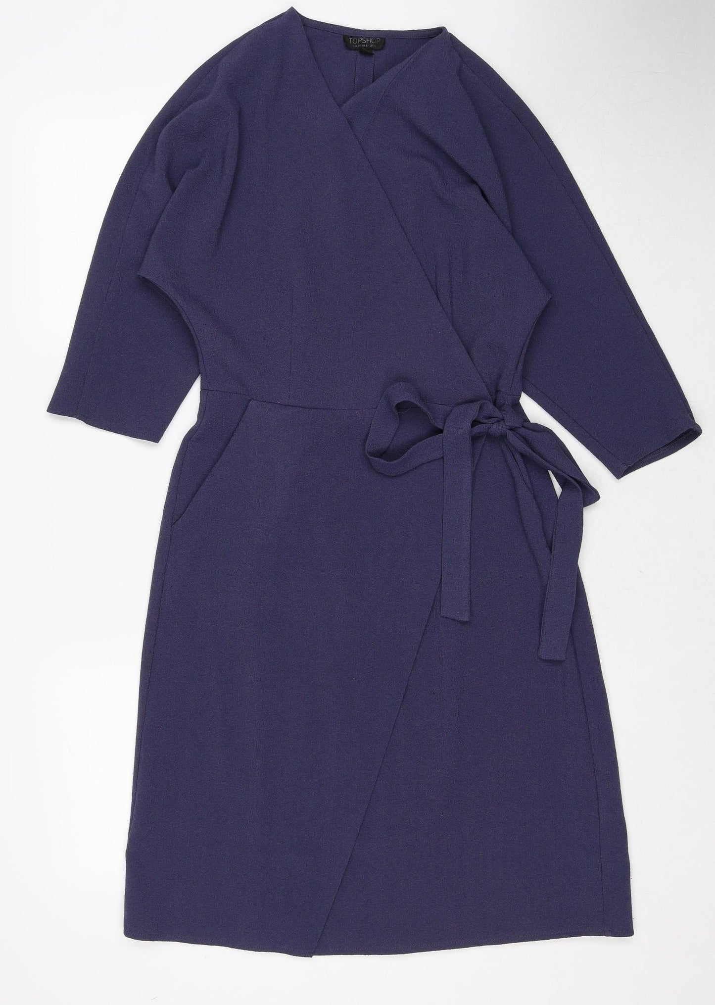 Topshop Womens Blue Polyester Wrap Dress Size 10 V-Neck Button