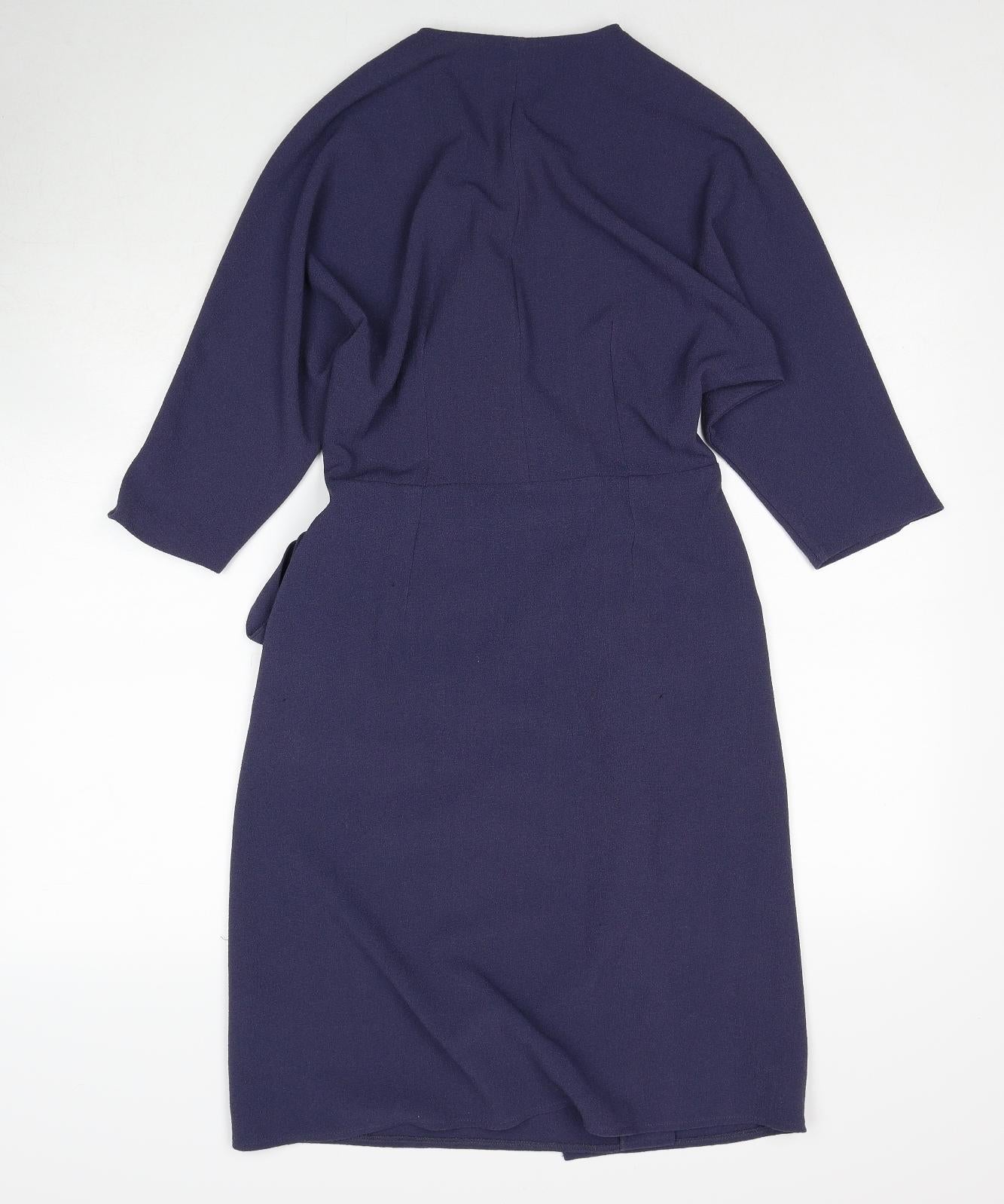 Topshop Womens Blue Polyester Wrap Dress Size 10 V-Neck Button