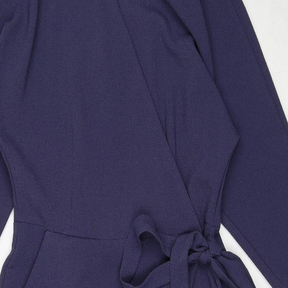 Topshop Womens Blue Polyester Wrap Dress Size 10 V-Neck Button