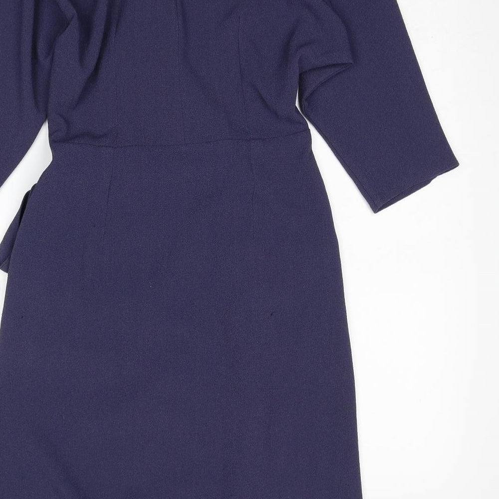 Topshop Womens Blue Polyester Wrap Dress Size 10 V-Neck Button