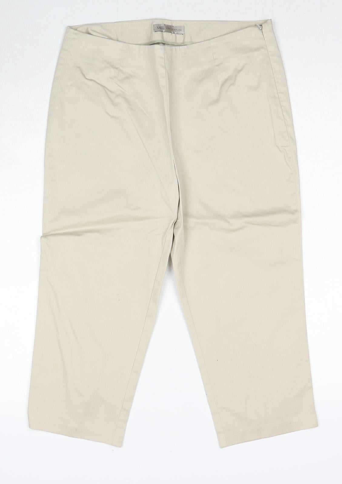Marks and Spencer Womens Beige Cotton Trousers Size 12 Regular Zip
