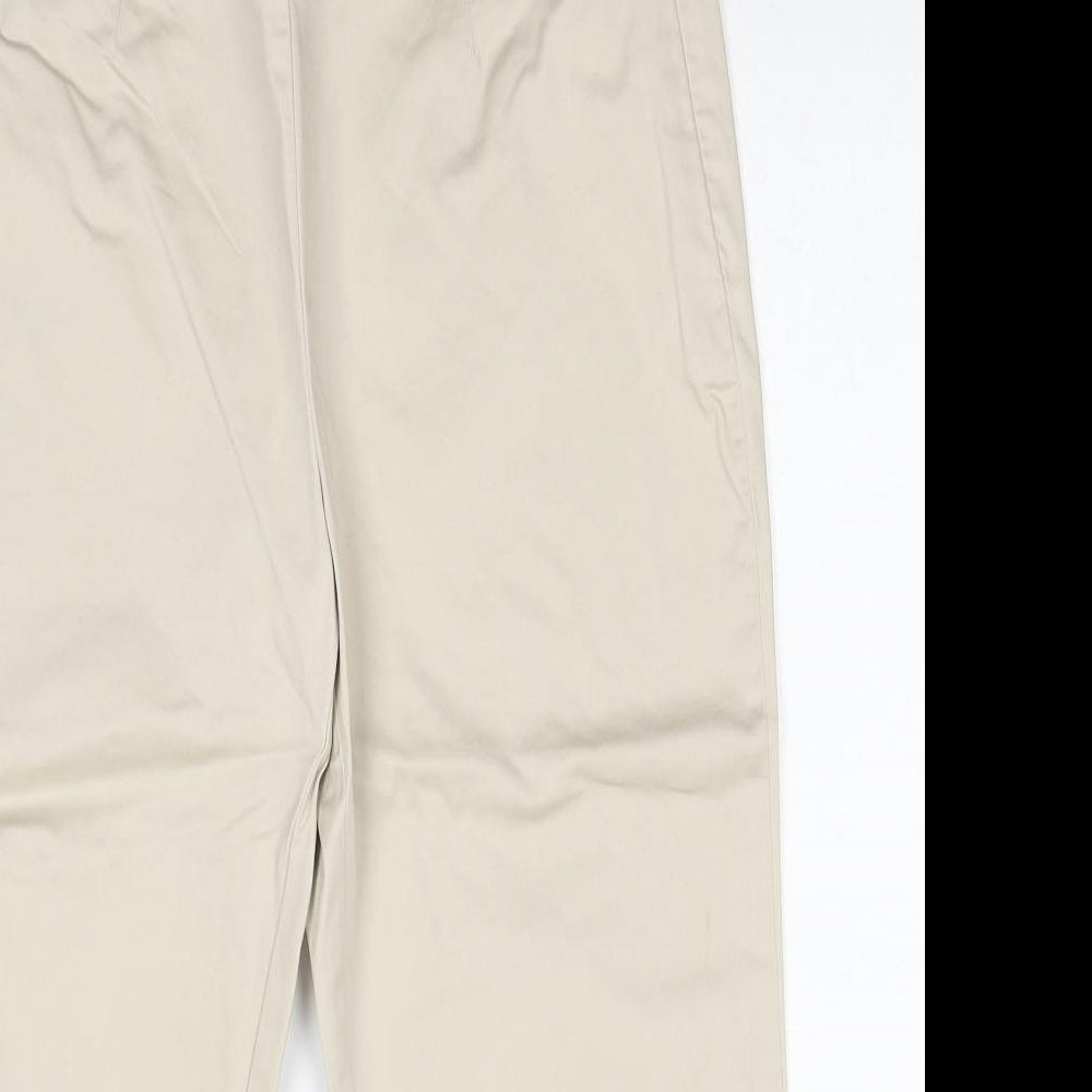 Marks and Spencer Womens Beige Cotton Trousers Size 12 Regular Zip