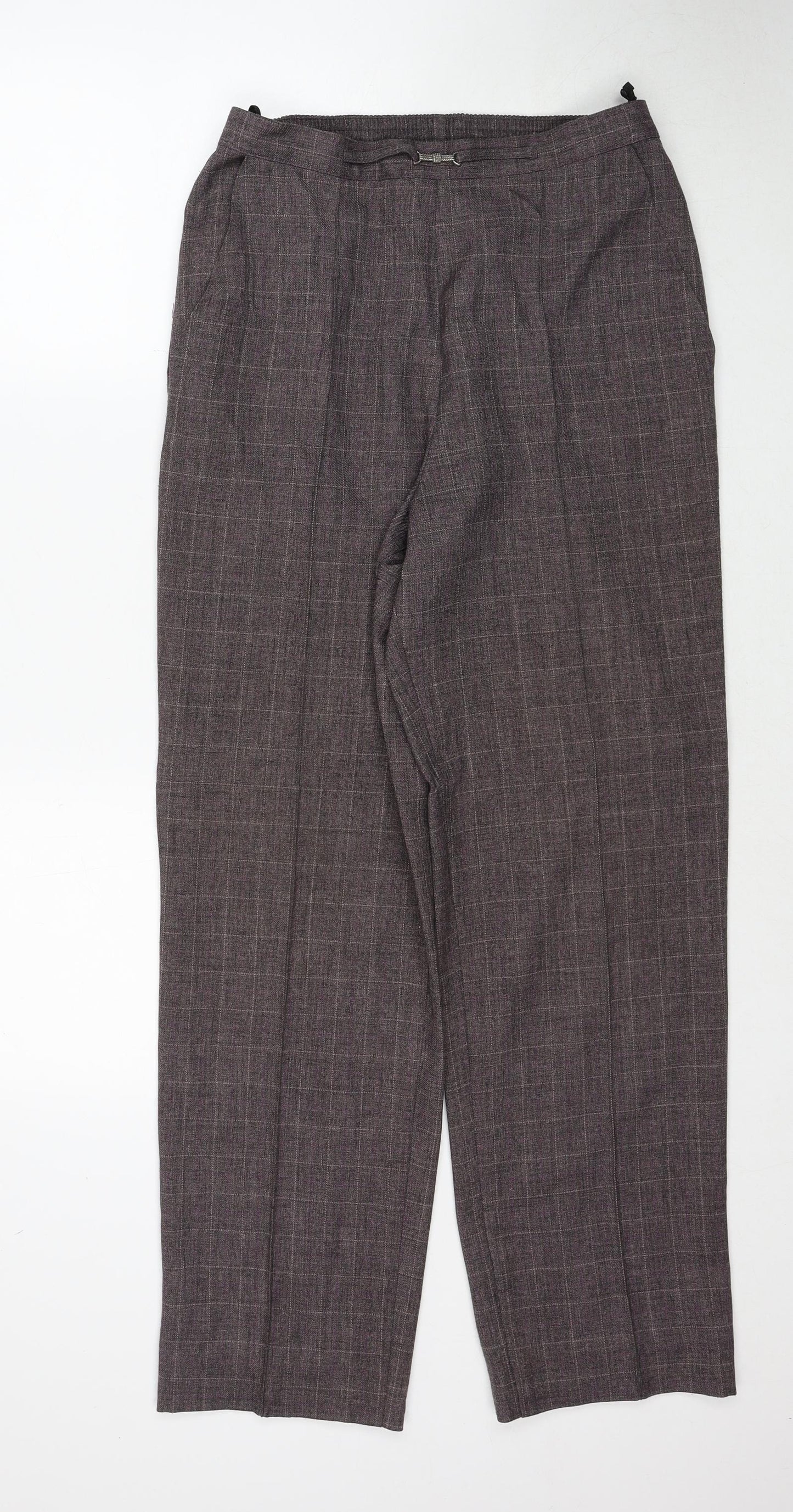 Marks and Spencer Womens Brown Check Polyester Dress Pants Trousers Size 12 Regular