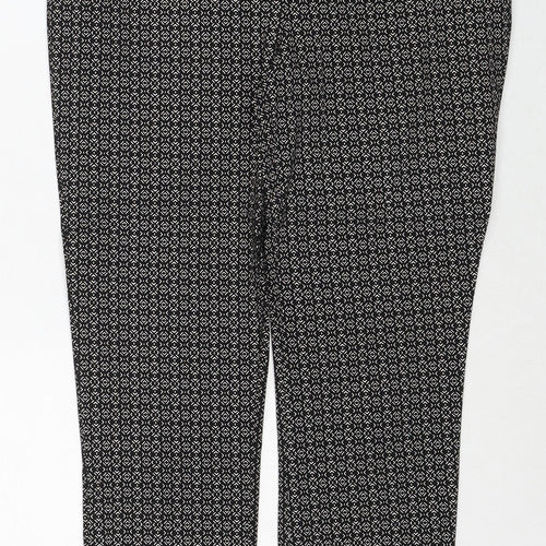 New Look Womens Black Geometric Viscose Trousers Size 8 Regular Zip