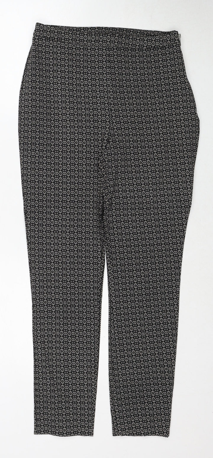 New Look Womens Black Geometric Viscose Trousers Size 8 Regular Zip