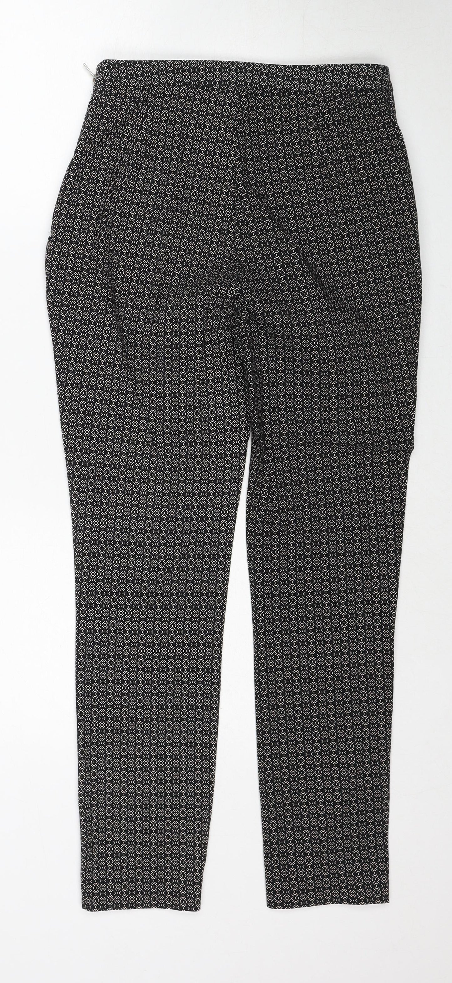 New Look Womens Black Geometric Viscose Trousers Size 8 Regular Zip