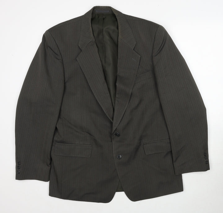 Wellington Mens Green Striped Polyester Jacket Suit Jacket Size 42 Regular
