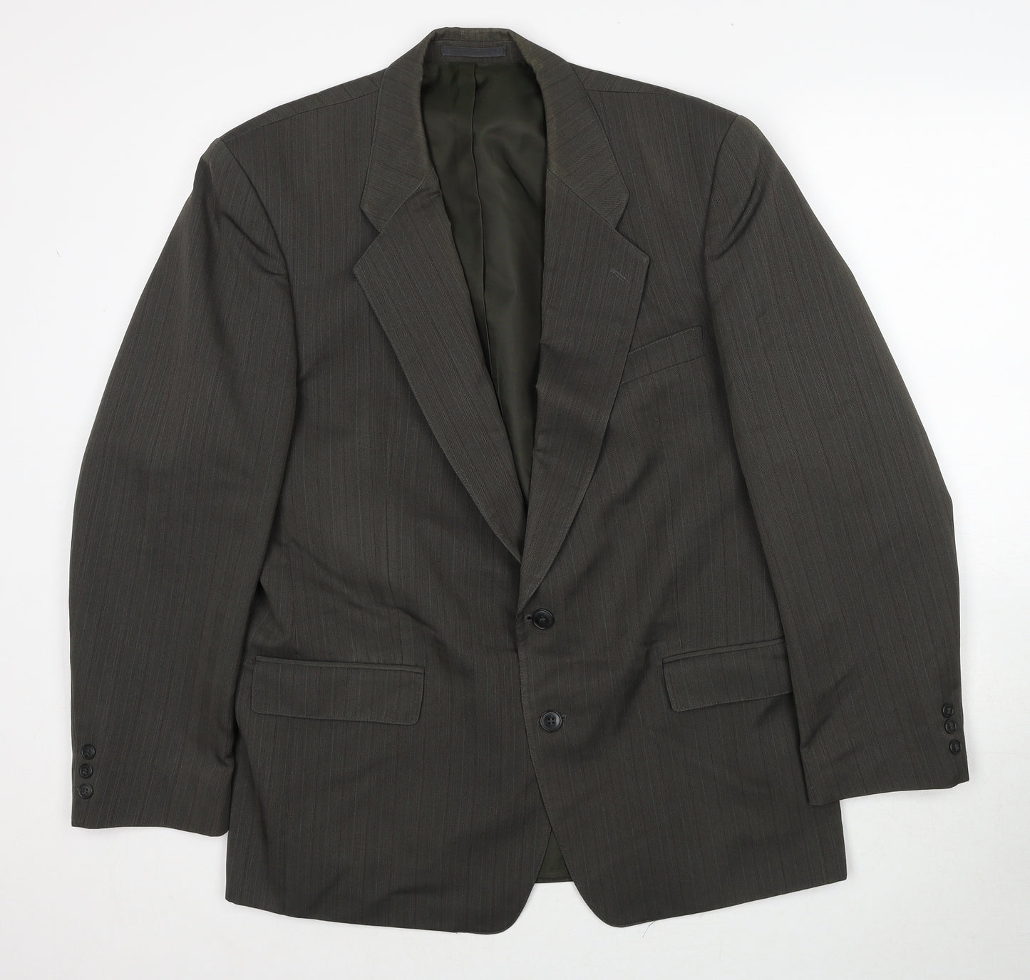 Wellington Mens Green Striped Polyester Jacket Suit Jacket Size 42 Regular