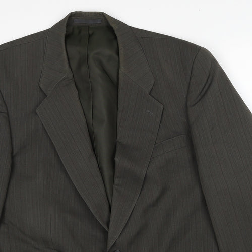 Wellington Mens Green Striped Polyester Jacket Suit Jacket Size 42 Regular