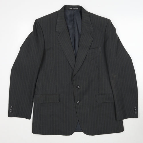 GreenWoods Mens Grey Striped Polyester Jacket Suit Jacket Size 42 Regular