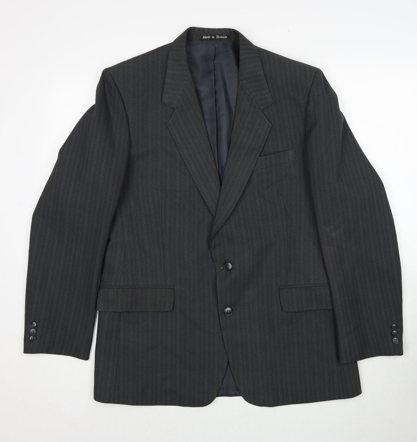 GreenWoods Mens Grey Striped Polyester Jacket Suit Jacket Size 42 Regular