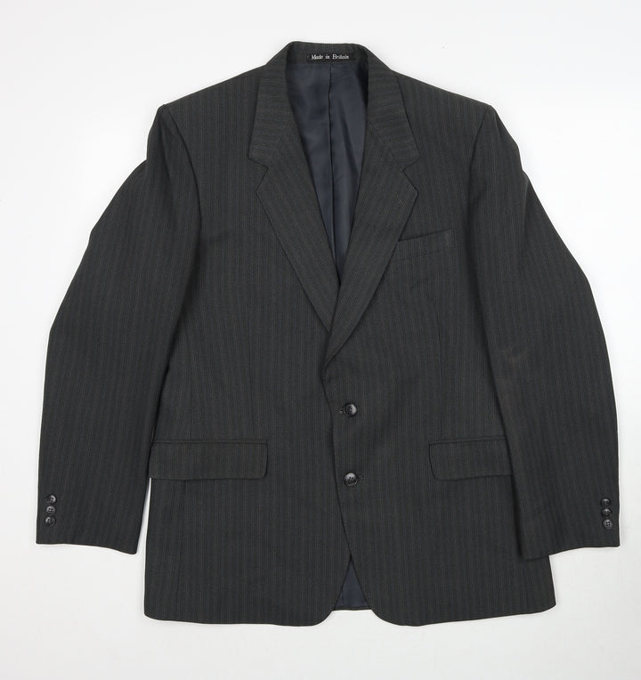 GreenWoods Mens Grey Striped Polyester Jacket Suit Jacket Size 42 Regular