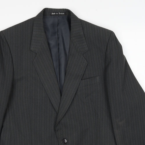 GreenWoods Mens Grey Striped Polyester Jacket Suit Jacket Size 42 Regular