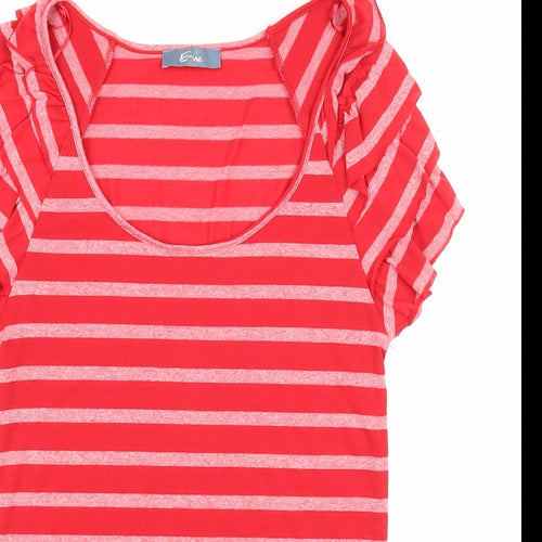 E-vie Womens Red Striped Polyester Basic T-Shirt Size 10 Scoop Neck