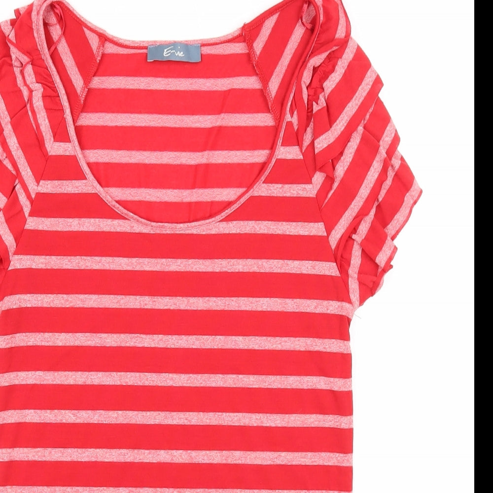 E-vie Womens Red Striped Polyester Basic T-Shirt Size 10 Scoop Neck