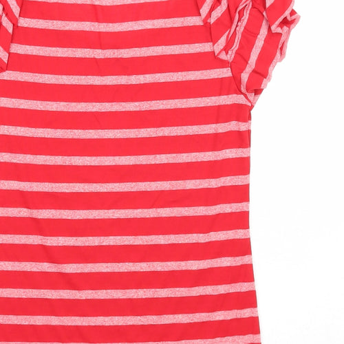 E-vie Womens Red Striped Polyester Basic T-Shirt Size 10 Scoop Neck