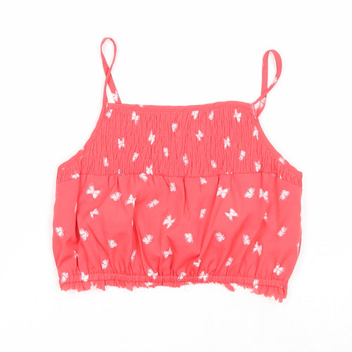 I love girls wear Girls Pink Geometric Polyester Basic Tank Size 6-7 Years Square Neck Pullover - Butterfly