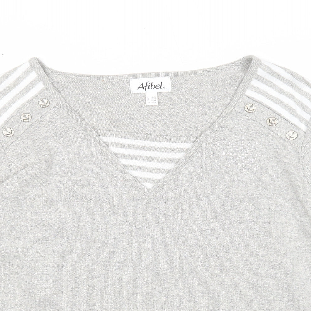 Abifel Womens Grey V-Neck Acrylic Pullover Jumper Size 16