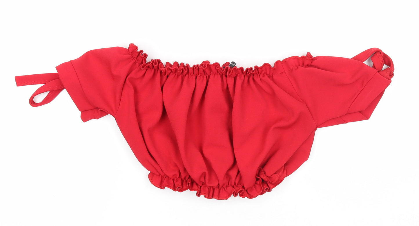 Stylewise Womens Red Polyester Cropped Blouse Size 6 Off the Shoulder