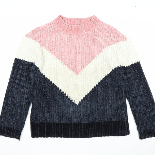 Primark Womens Multicoloured Round Neck Geometric Polyester Pullover Jumper Size 6 - Size 6-8