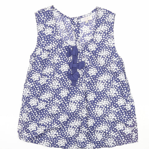 River Island Womens Blue Floral Cotton Basic Tank Size 8 Scoop Neck