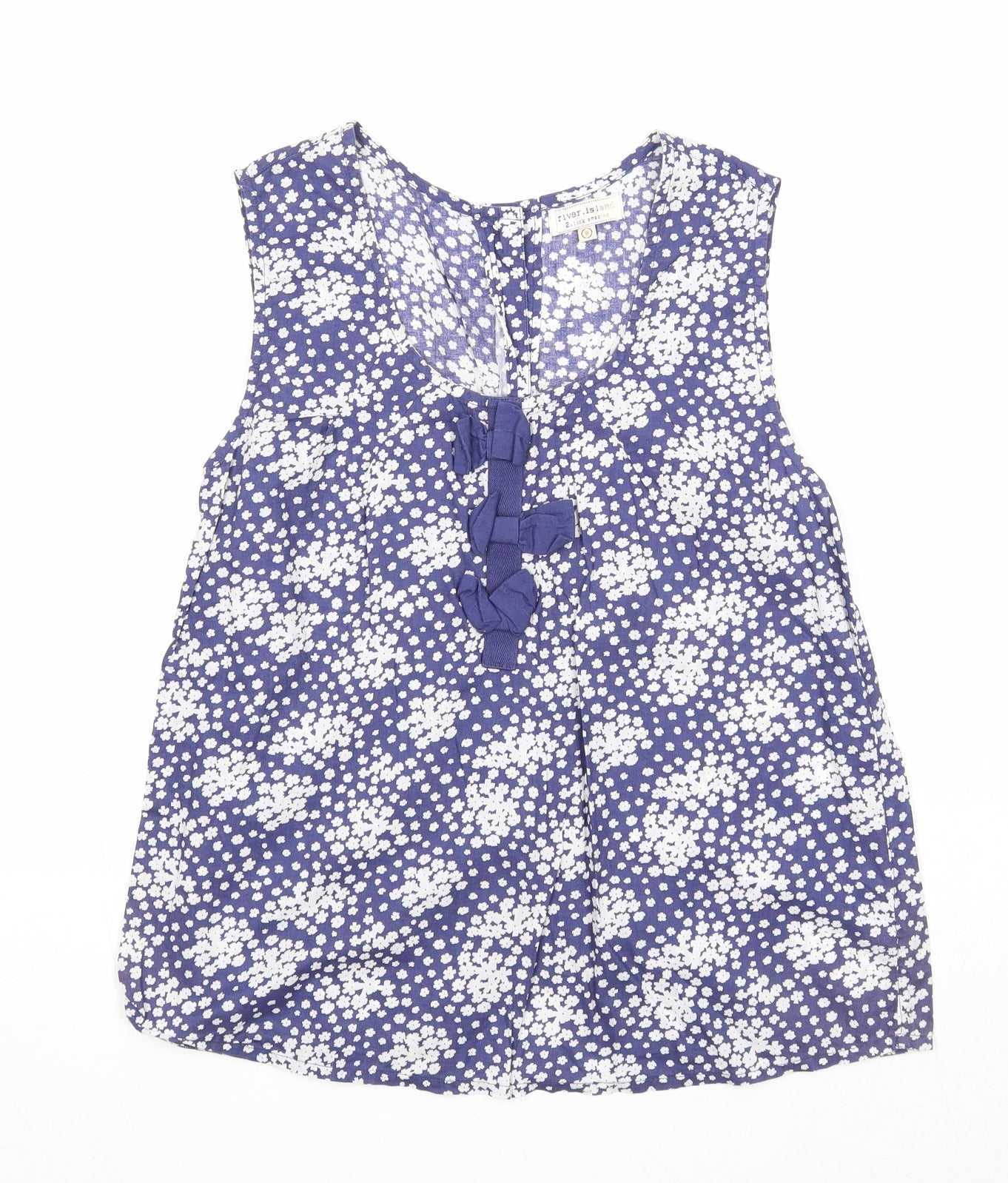 River Island Womens Blue Floral Cotton Basic Tank Size 8 Scoop Neck