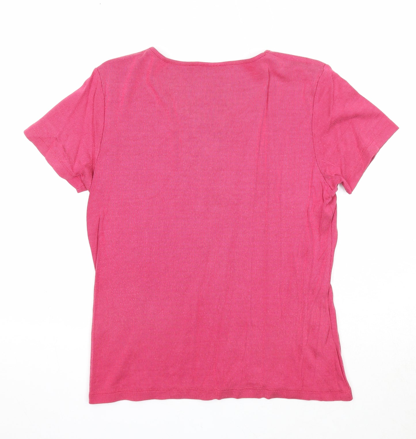 OPUS Womens Pink Cotton Basic T-Shirt Size M V-Neck