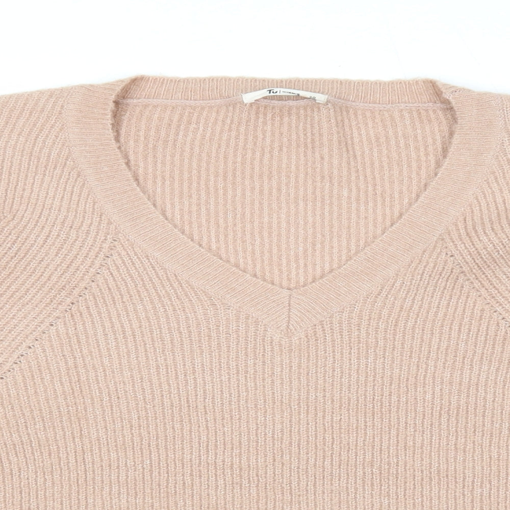 TU Womens Beige V-Neck Acrylic Pullover Jumper Size 20