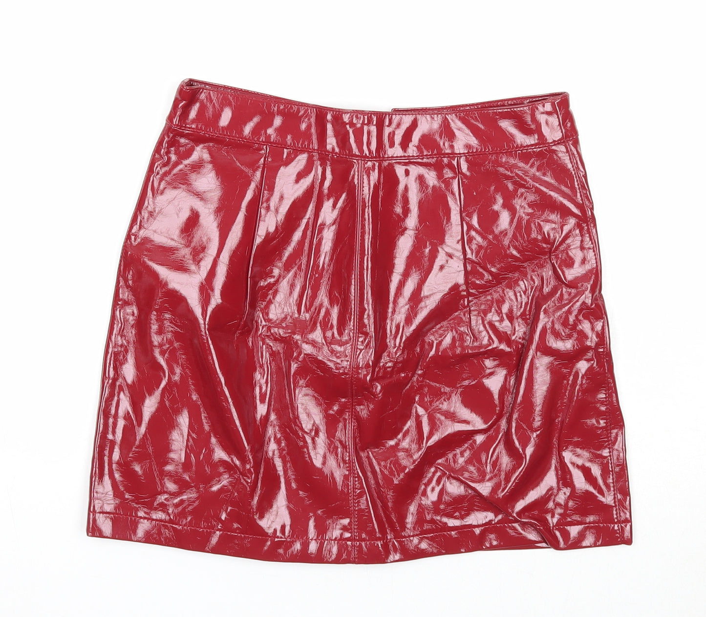 FOREVER 21 Womens Red Polyester A-Line Skirt Size S Zip