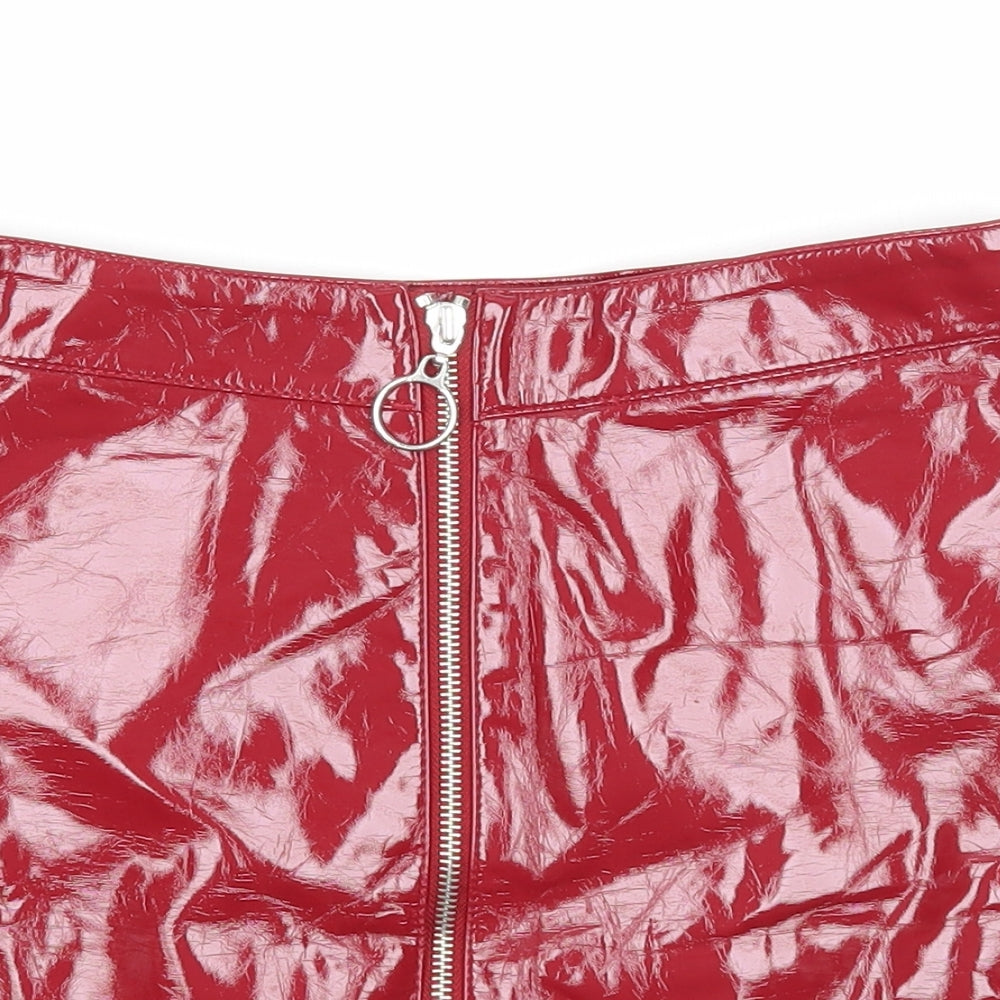 FOREVER 21 Womens Red Polyester A-Line Skirt Size S Zip