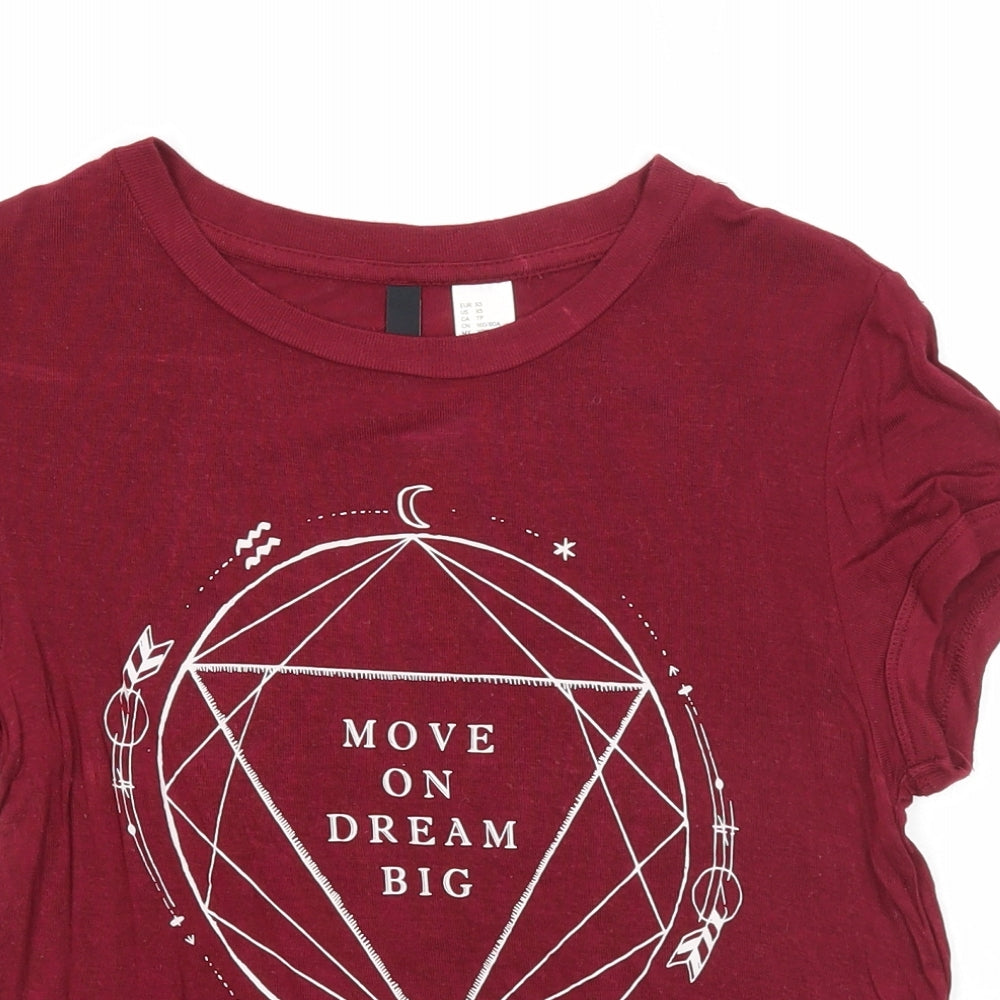 Divided Womens Purple Viscose Basic T-Shirt Size XS Round Neck - Move On Dream Big