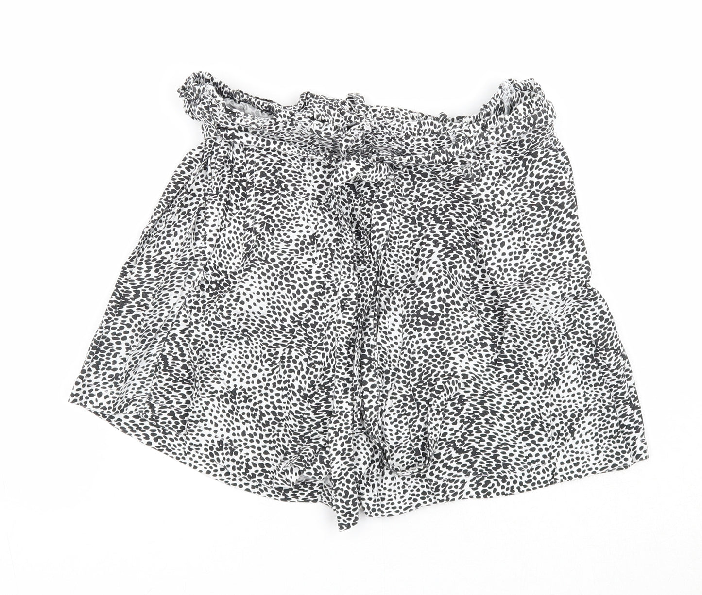 Primark Womens Black Animal Print Viscose Basic Shorts Size 8 Regular Pull On - Leopard Pattern Waist 22 inches