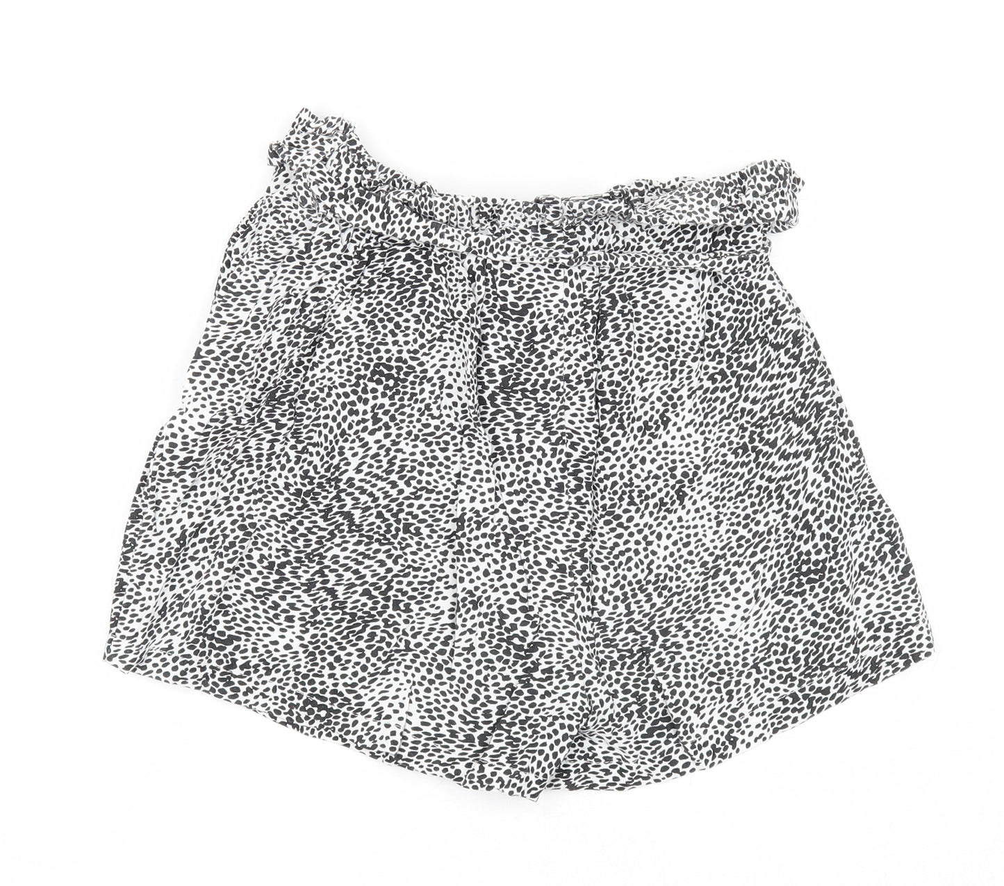 Primark Womens Black Animal Print Viscose Basic Shorts Size 8 Regular Pull On - Leopard Pattern Waist 22 inches