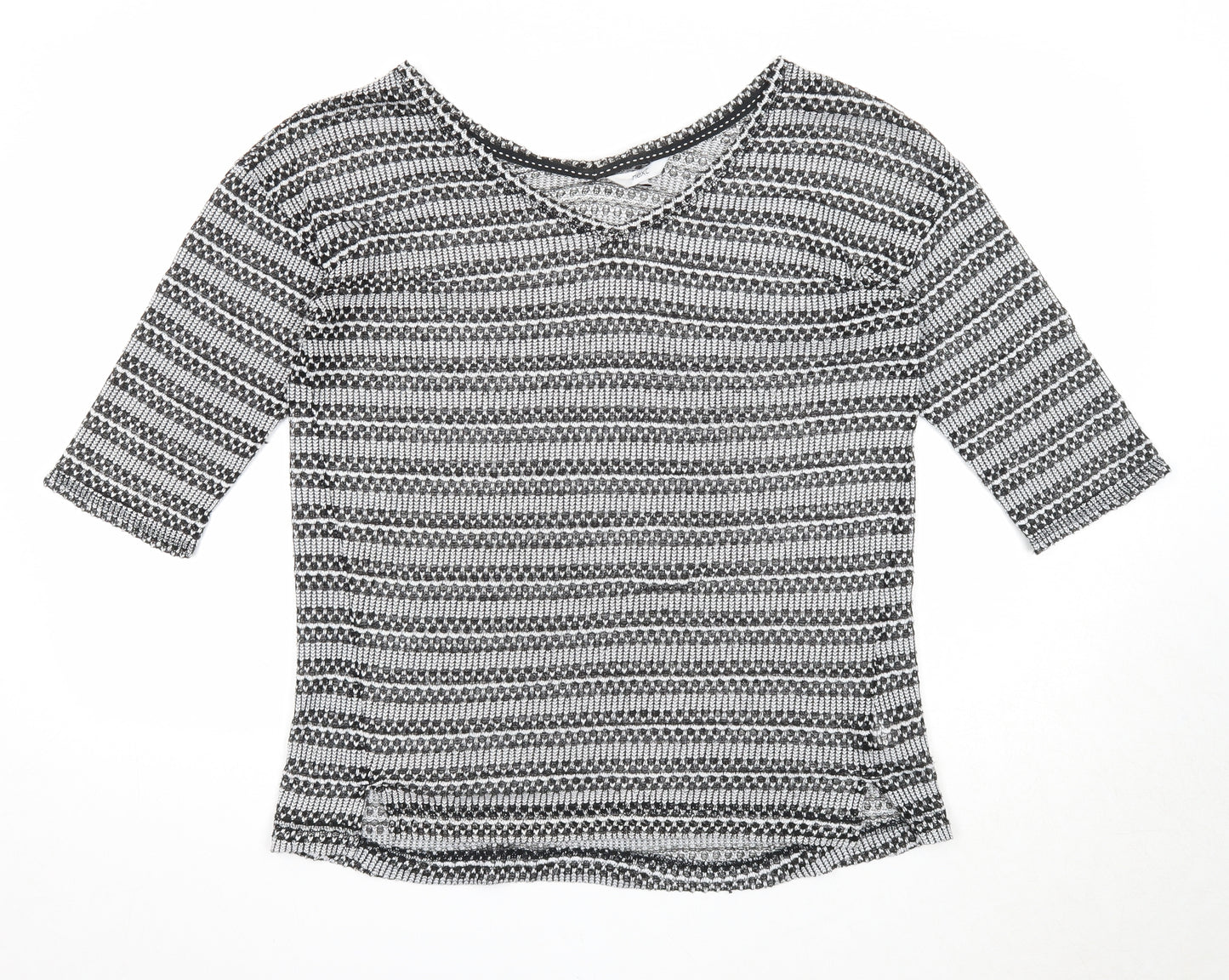 NEXT Womens Black V-Neck Geometric Polyester Pullover Jumper Size 14