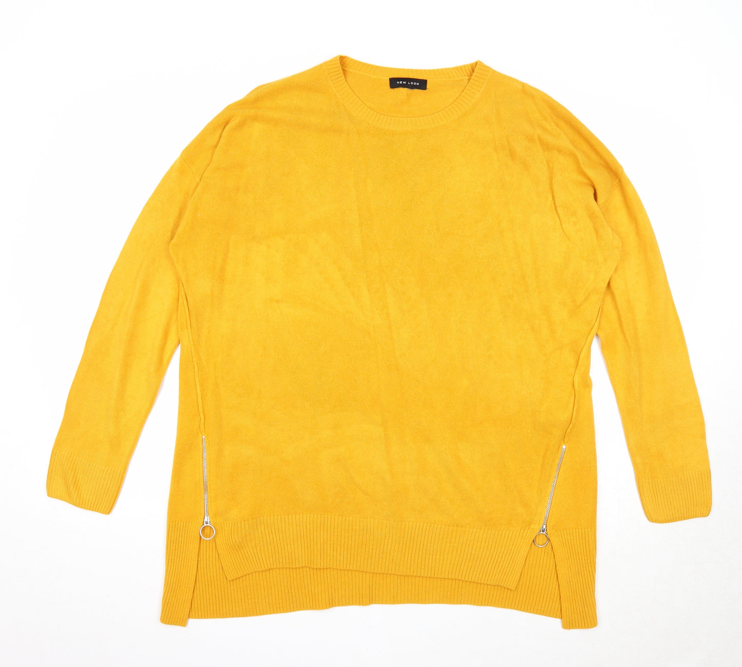 New Look Womens Yellow Round Neck Acrylic Pullover Jumper Size 14