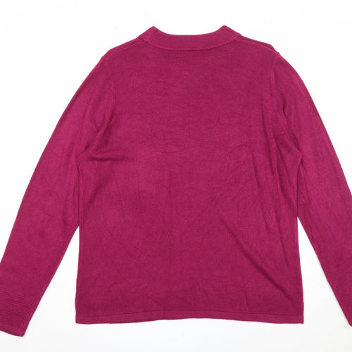 Marks and Spencer Womens Purple Round Neck Herringbone Acrylic Pullover Jumper Size 16