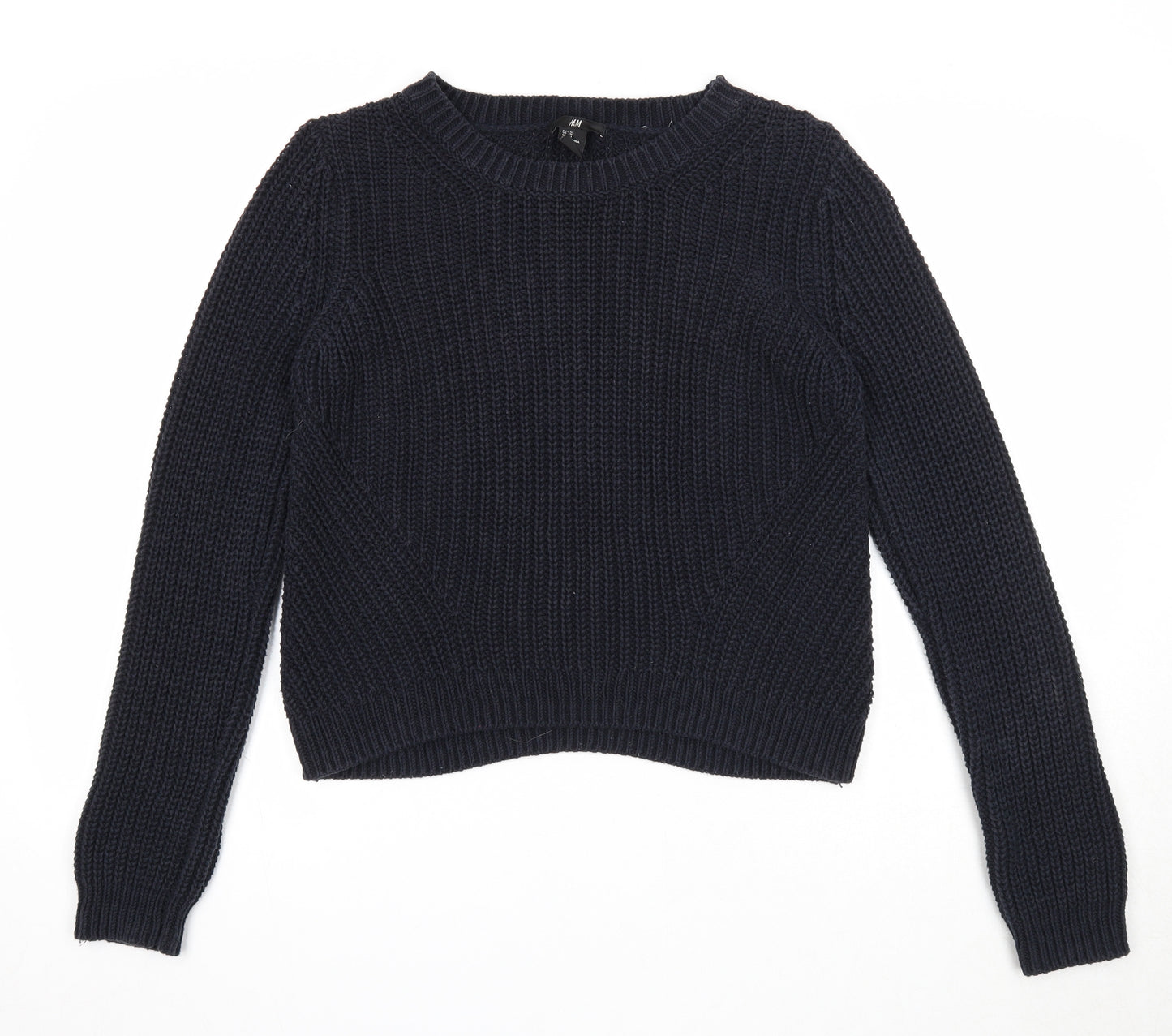 H&M Womens Blue Round Neck Cotton Pullover Jumper Size M