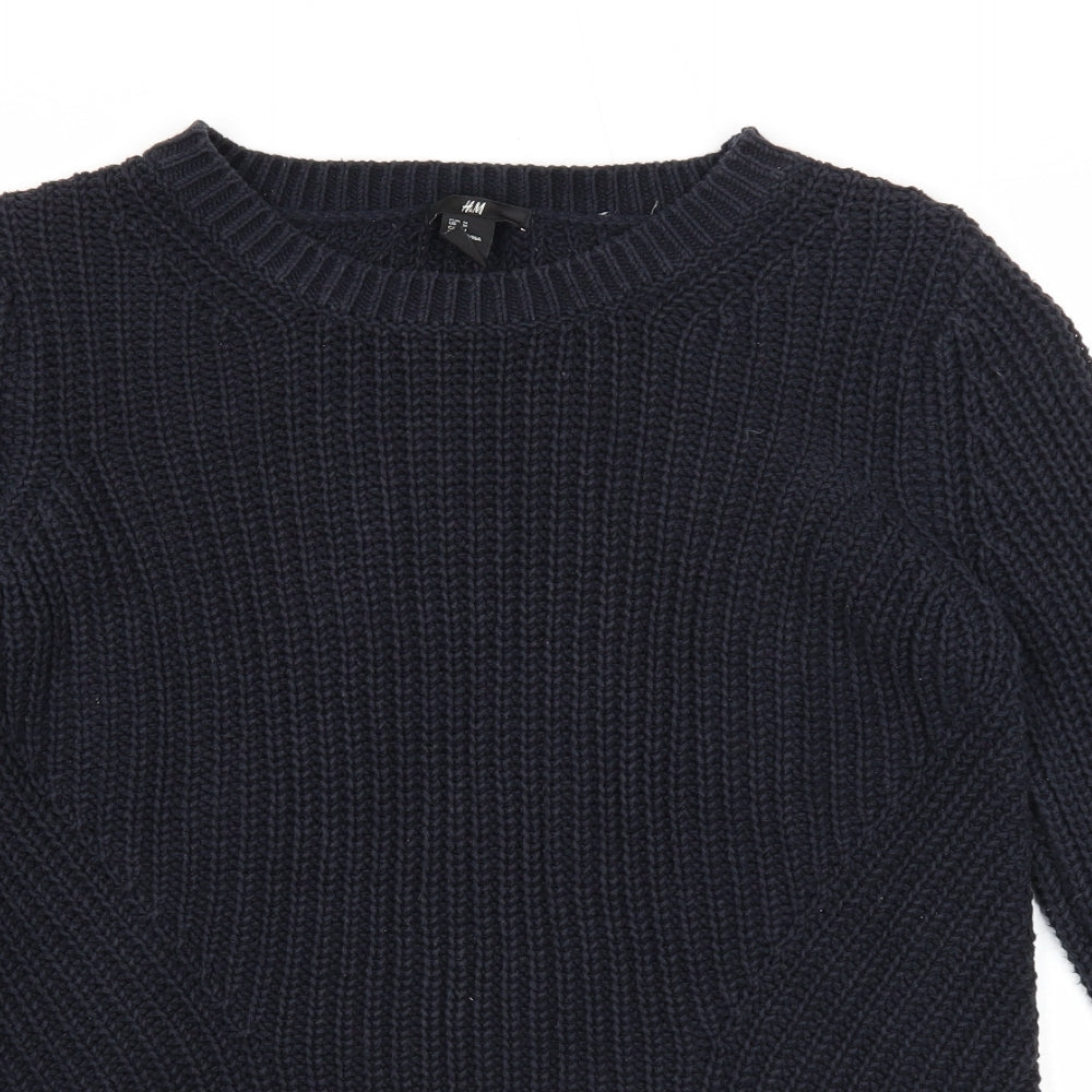 H&M Womens Blue Round Neck Cotton Pullover Jumper Size M