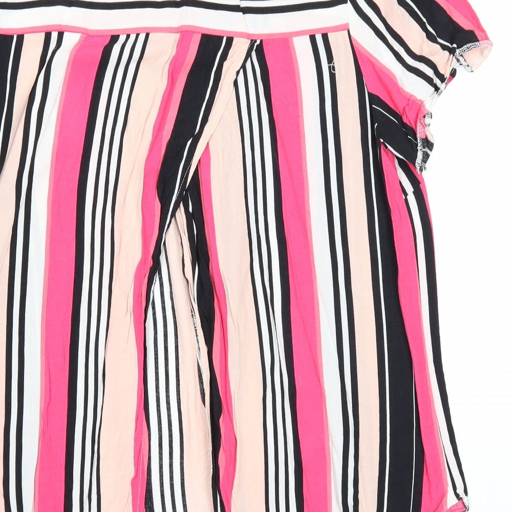 F&F Womens Multicoloured Striped Viscose Basic Blouse Size 14 Round Neck