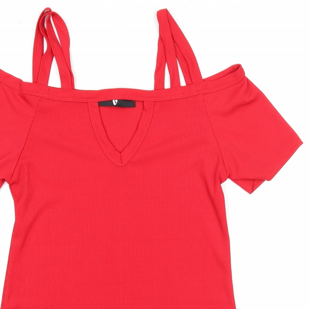 Very Womens Red Polyester Basic Blouse Size 14 Off the Shoulder
