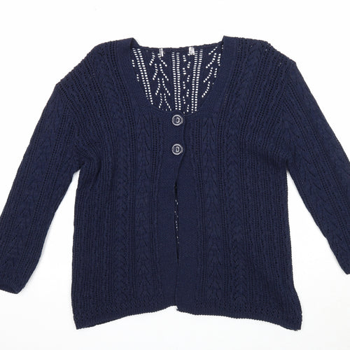 Preworn Womens Blue Scoop Neck Geometric Cotton Cardigan Jumper Size S